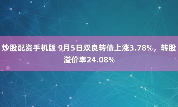 炒股配资手机版 9月5日双良转债上涨3.78%，转股溢价率24.08%